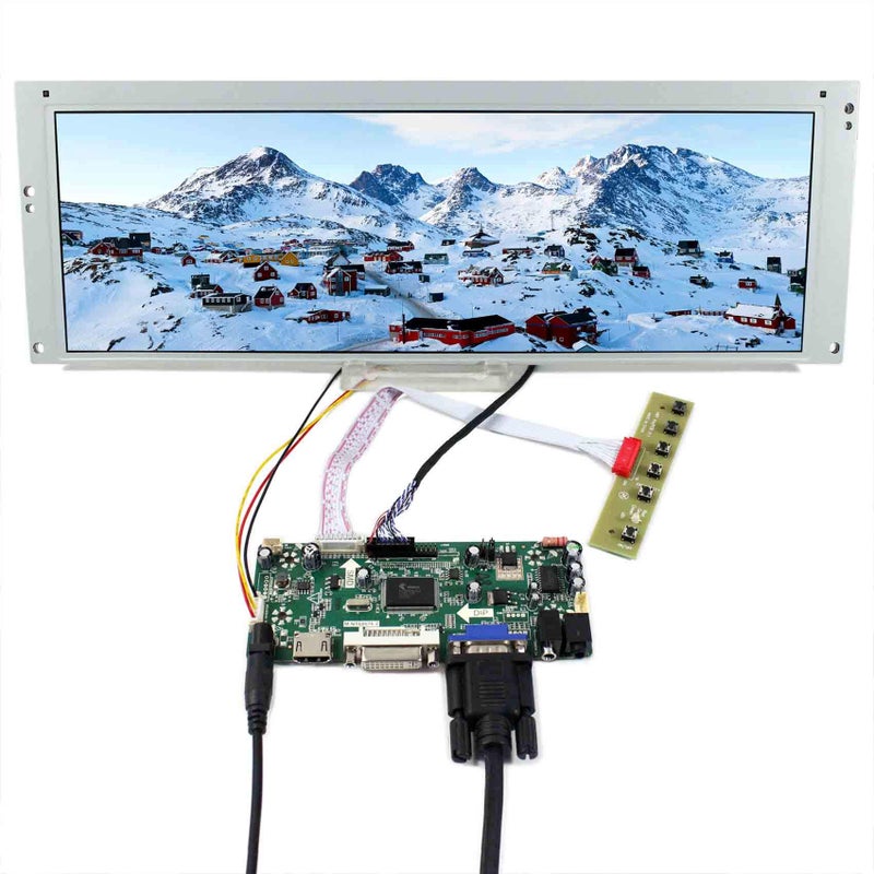VSDISPLAY 14.9" 1280x390 LCD Screen LTA149B780F with DVI VGA Audio Controller Board 68676, for DIY Cabinet/Car Gauge Cluster/Digital Marquee Monitor - Image 1